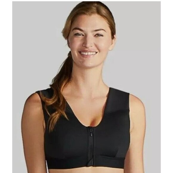 2 Tommie Copper Shoulder Support Front Zip Bra Black Size 3X New - Picture 1 of 5